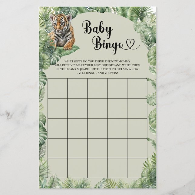 Tropical Jungle Safari Animals Baby Bingo Game (Front)