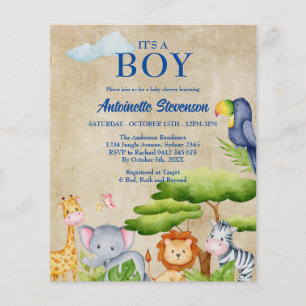 Tropical Jungle Safari Animals Baby Boy Shower Flyer