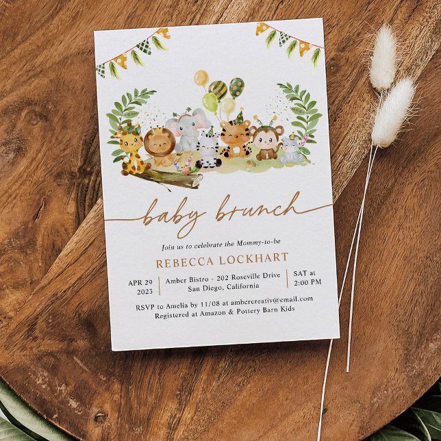 Tropical Jungle Safari Animals Baby Brunch Invitation (Creator Uploaded)