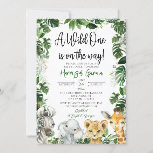 Tropical Jungle Safari Animals Baby Shower Invitation