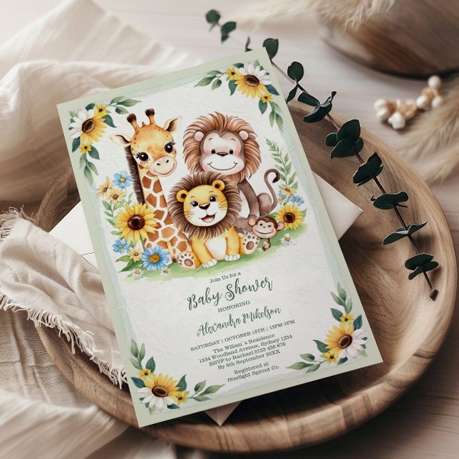 Tropical Jungle Safari Animals Baby Shower Invitation (Creator Uploaded)