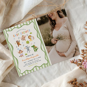 Tropical Jungle Safari Animals Baby Shower Photo Invitation