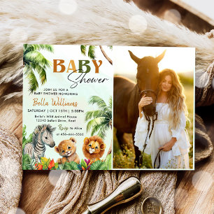 Tropical Jungle Safari Animals Baby Shower Photo Invitation
