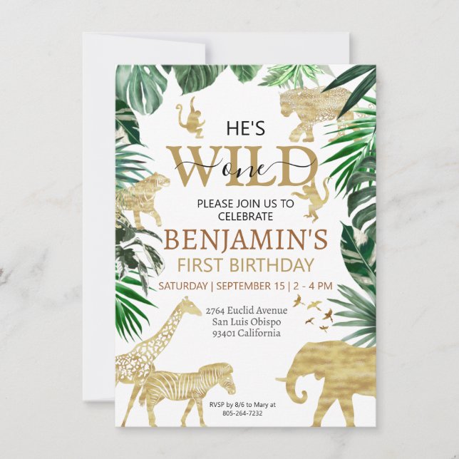 Tropical Jungle Safari Animals Birthday Invitation (Front)