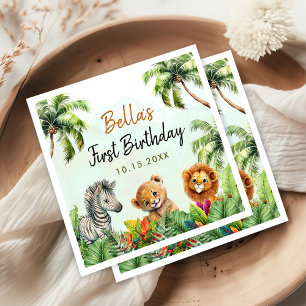 Tropical Jungle Safari Animals Birthday Napkin