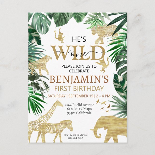 Tropical Jungle Safari Animals Birthday Postcard (Front)