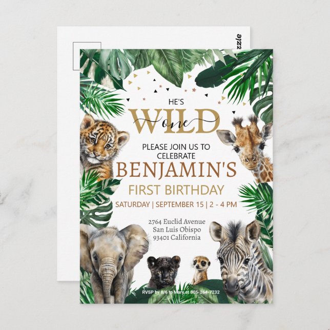 Tropical Jungle Safari Animals Birthday Postcard (Front/Back)