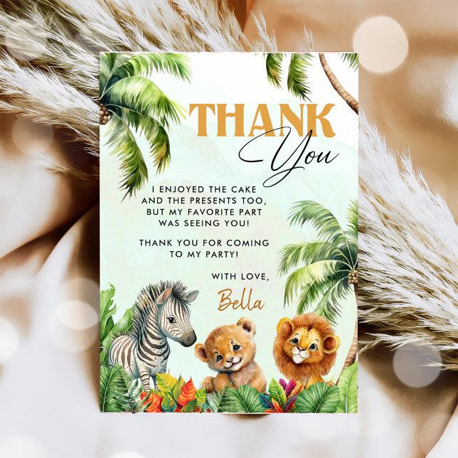 Tropical Jungle Safari Animals Birthday Thank You Card (Creator Uploaded)