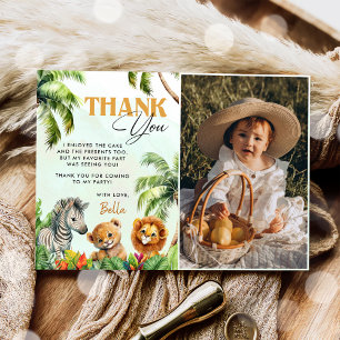 Tropical Jungle Safari Animals Birthday  Thank You Card