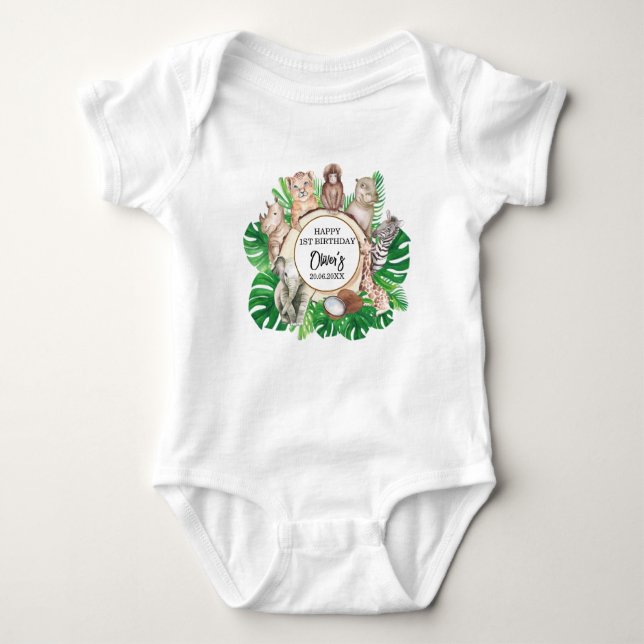 Tropical Jungle Safari Animals Boy Baby Shower Bodysuit (Front)