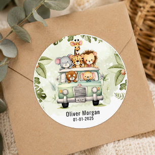 Tropical Jungle Safari Animals Boy Baby Shower Classic Round Sticker