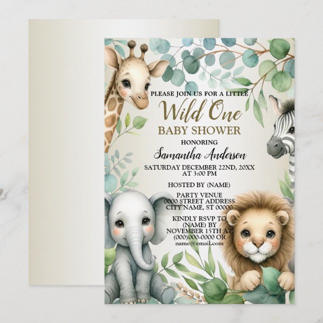 Tropical Jungle Safari Animals Boy Baby Shower Invitation (Front/Back)