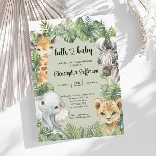 Tropical Jungle Safari Animals Boy Baby Shower Invitation