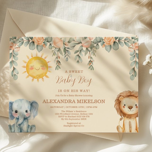 Tropical Jungle Safari Animals Boy Baby Shower Invitation (Creator Uploaded)