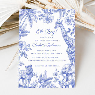 Tropical Jungle Safari Animals Boy Baby Shower Invitation