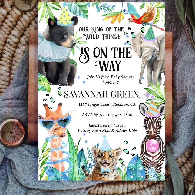 Tropical Jungle Safari Animals Boy Baby Shower Invitation (Creator Uploaded)