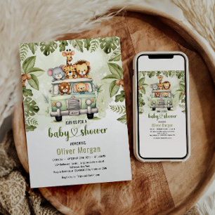 Tropical Jungle Safari Animals Boy Baby Shower Invitation