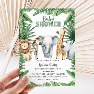 Tropical Jungle Safari Animals Boy Baby Shower Invitation