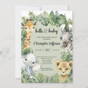 Tropical Jungle Safari Animals Boy Baby Shower Invitation
