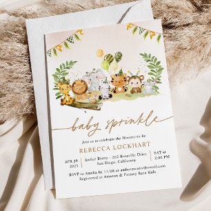 Tropical Jungle Safari Animals Girl Baby Sprinkle Invitation