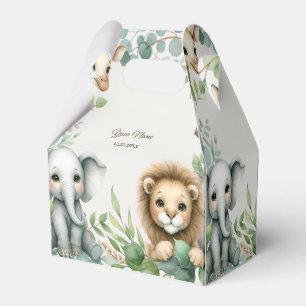 Tropical Jungle Safari Animals Green Leaves Party Favour Box