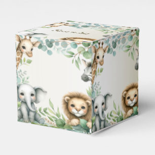 Tropical Jungle Safari Animals Green Leaves Party Favour Box