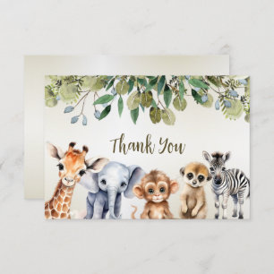 Tropical Jungle Safari Animals Green Leaves Party Thank You Card