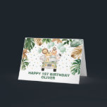 Tropical Jungle Safari Animals Happy Birthday Card<br><div class="desc">This beautiful design features adorable watercolor illustration of safari animals and lush tropical greenery in green and gold. The text fields are fully editable. You can change the wording to suit your event,  e.g. birthday,  baby shower / sprinkle,  baptism,  christening,  naming day,  etc</div>