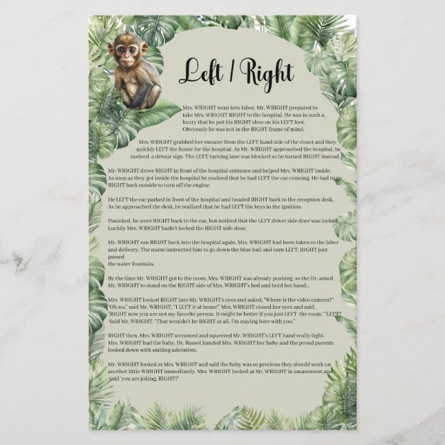 Tropical Jungle Safari Animals Left Right game (Front)