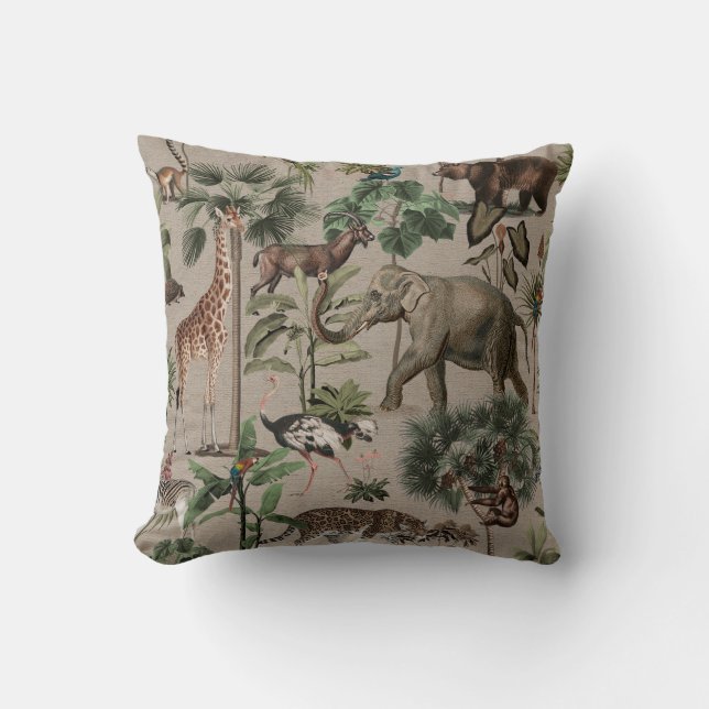 Tropical Jungle Safari Animals Pattern Cushion (Front)