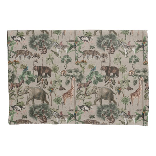 Tropical Jungle Safari Animals Pattern  Pillowcase (Front)