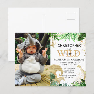 Tropical Jungle Safari Animals Photo 1st Birthday Postcard