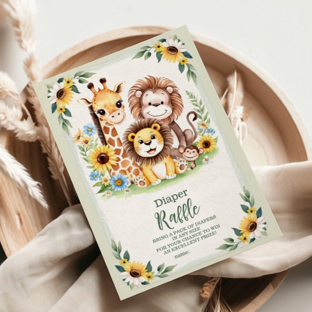 Tropical Jungle Safari Animals Raffle Diapper Enclosure Card (Creator Uploaded)
