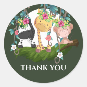 Tropical jungle safari animals tropical thank you classic round sticker