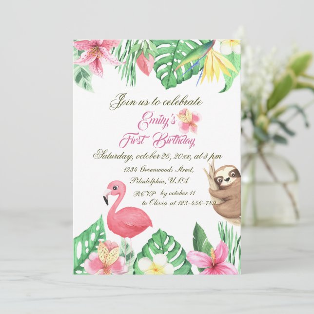 Tropical Jungle Safari First Birthday Invitation (Standing Front)