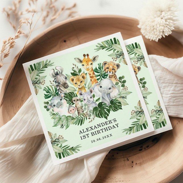 Tropical Jungle Safari Wild Animals Baby Birthday Napkin (Creator Uploaded)