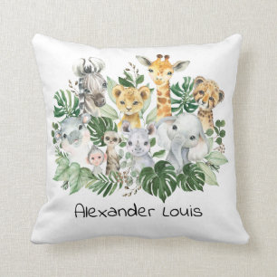 Tropical Jungle Safari Wild Animals Greenery Baby Cushion