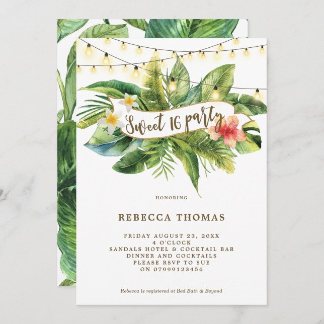 Tropical jungle sweet 16 party invitation (Front/Back)