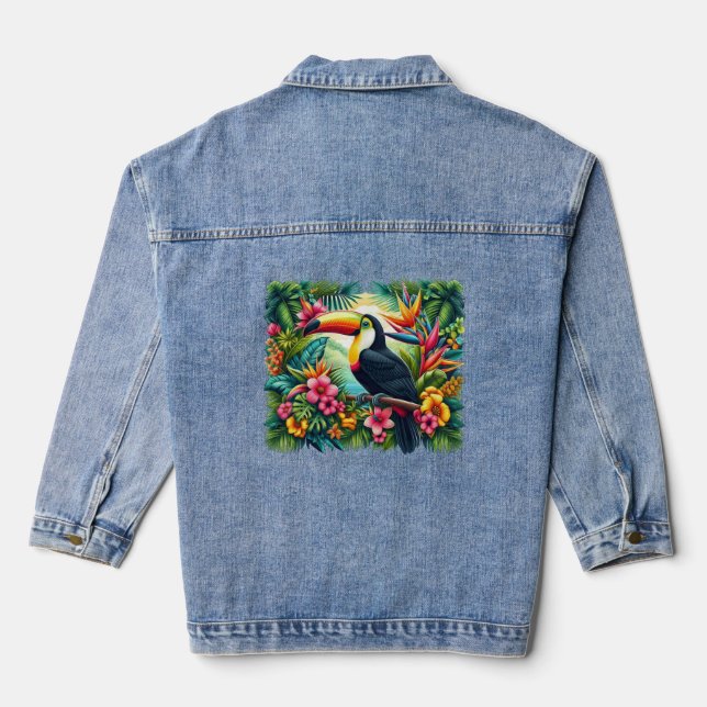 Tropical/Jungle Toucan bird  Denim Jacket (Back)