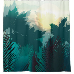 Tropical Jungle: Vintage Morning Landscape. Shower Curtain