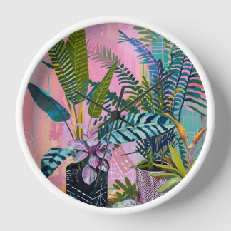 Tropical Jungle Wall Art Print – Vibrant Botanical Clock