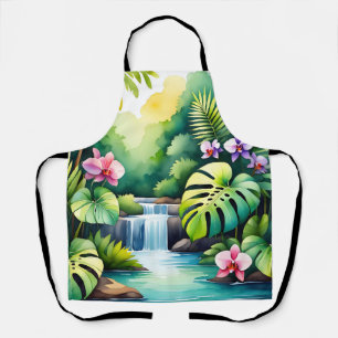 Tropical Jungle Waterfall Orchid Paradise  Apron