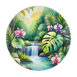 Tropical Jungle Waterfall Orchid Paradise Cutting Board