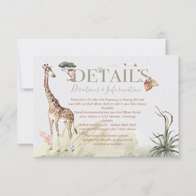 Tropical Jungle Wedding Details and info card (Front)