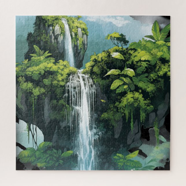Tropical Jungle with Flowing Waterfall Jigsaw Puzzle (Vertical)