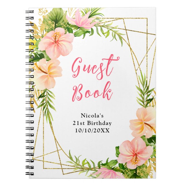 Tropical Jungle with Foliage Birthday Guest Book (Front)
