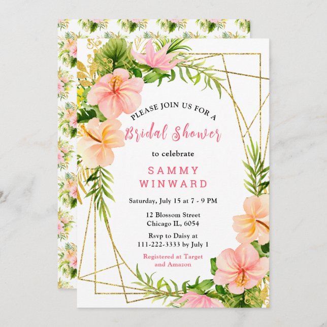 Tropical Jungle with Foliage Bridal Shower Invitation (Front/Back)
