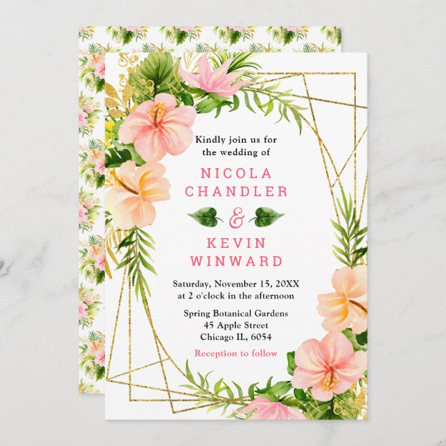 Tropical Jungle with Foliage Wedding Invitation (Front/Back)
