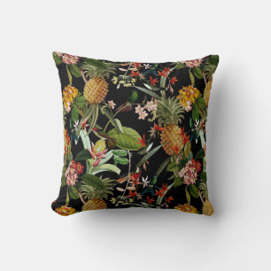 Tropical Jungle With Hummingbirds And Flowers Thro Cushion