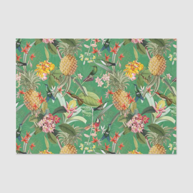 Tropical Jungle With Hummingbirds And Flowers Tiss Tissue Paper (Front)